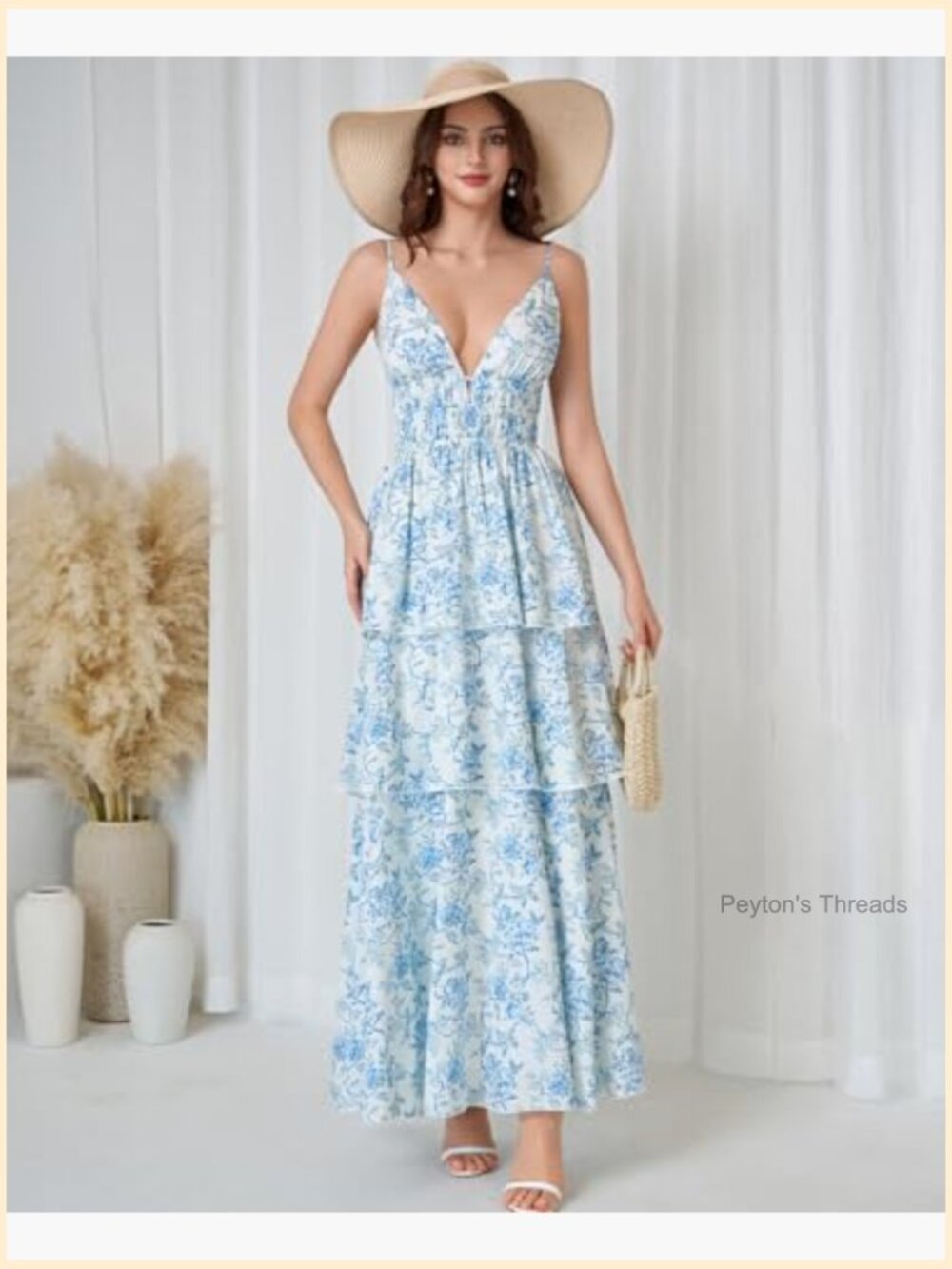Spaghetti Strap Floral Flowy Maxi Dress for Women Wedding Guest Vacation Beach - Picture 4 of 6